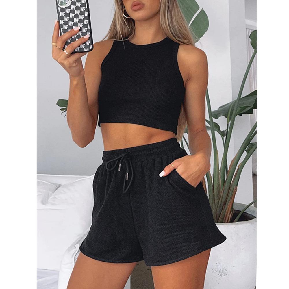 2024 Лето Новые Без Рукавов Вафельные Элегантные Женские Комплекты Однотонный Сексуальный — фото 10