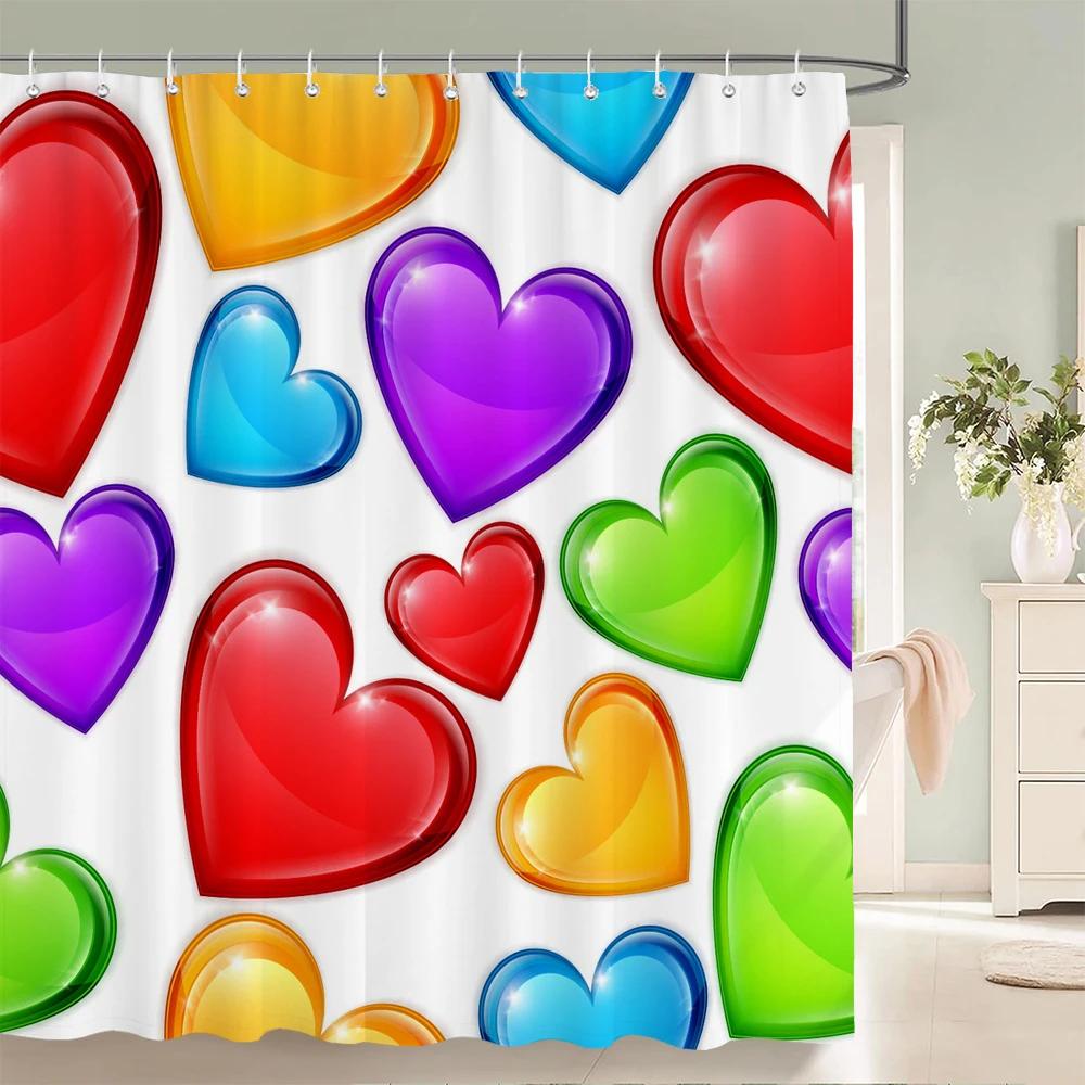 Love Red Lip Printed Fabric Bathroom Shower Curtain Waterproof Pink Love Bath Curtains Valentine'S Day Home Decoration Curtain