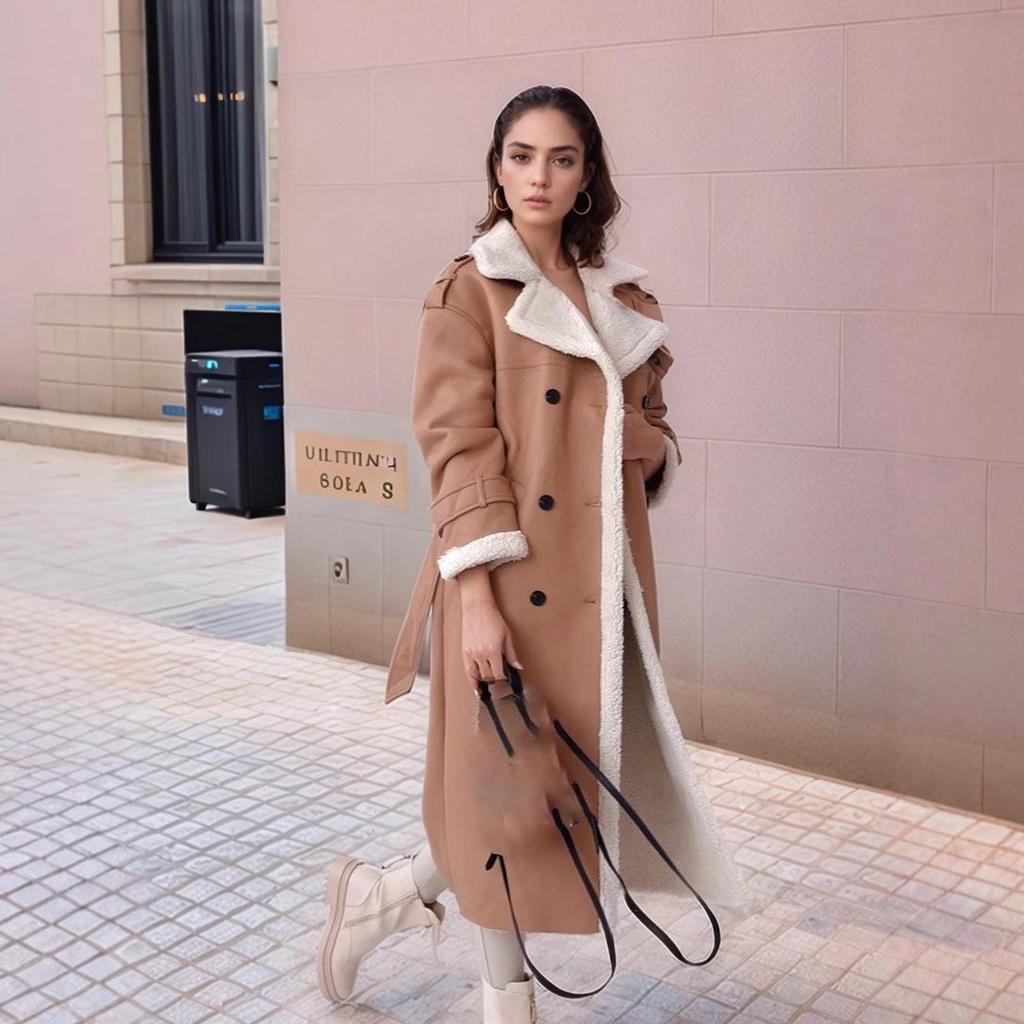 Women Autumn Winter Loose Long Sleeve Coat Pu Faux Leather Plush Jackets Outwear Double-breasted Trench Overcoats