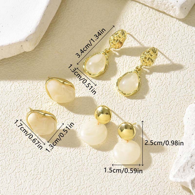 6Pcs/Set Vintage Brown Resin Pendant Earrings Set For Woman Fashion Metal Irregular Geometric Earrings Jewelry Party Gifts