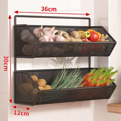 Wall Mount Storage Mesh Bin Metal Wire Basket Hanging Double Layer for Kitchen Cabinets