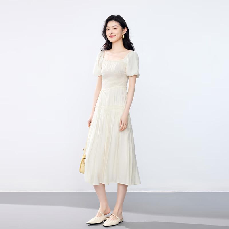 JOY SPEAKER Lace Patchwork Waist-Cinching Midi Dress