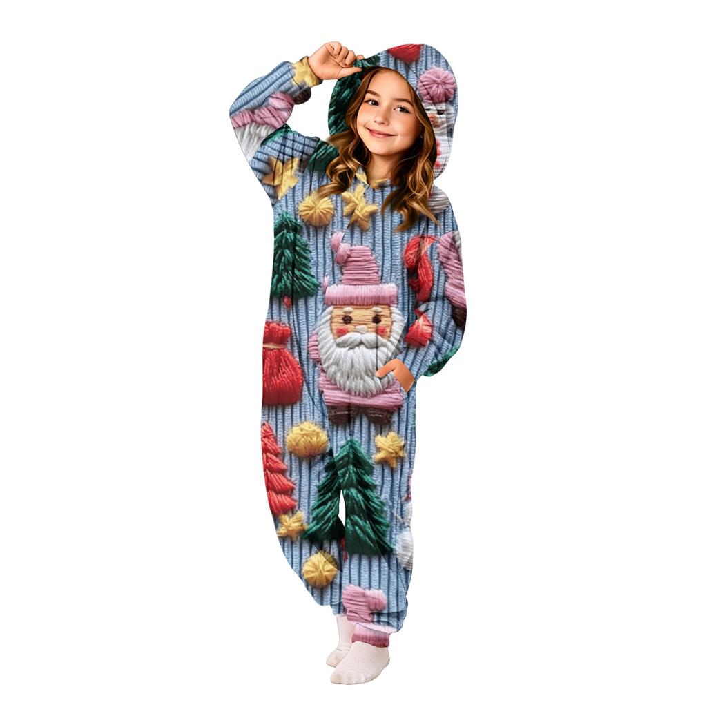 Set de pijama din flanelă cu imprimeu de Crăciun pentru copii, pentru relaxare în vacanță