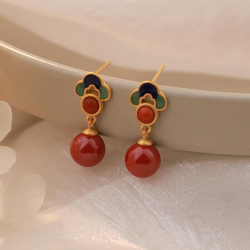 

Серьги из киновари в национальном стиле для женщин в год зодиака Простые и универсальные красные серьги в национальном стиле