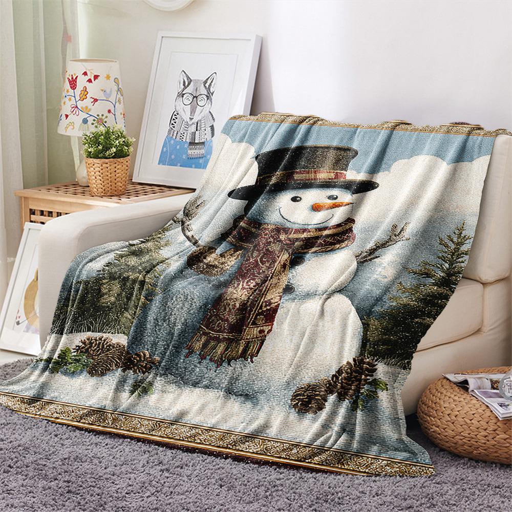 snowman Print Flannel Blanket, High quality Comfortable for All Seasons, Home Decor, Warmth and Comfort, Perfect for Christmas Gifts