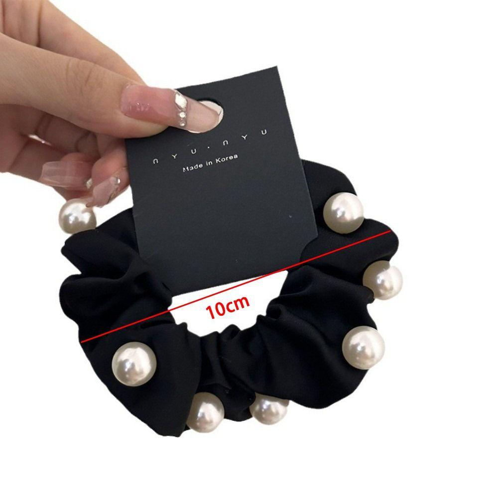 Black Color Pearl Hair Tie Pearl Decoration Bow Headdress Fashion Ponytail Holder  Daily Wear