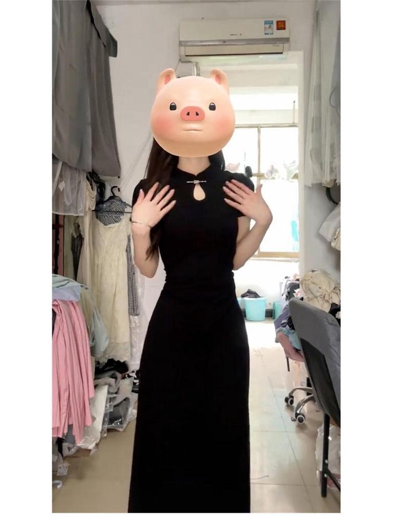 2025 Petite Black Cheongsam: Stylish Slimming Chinese-Style Summer Dress