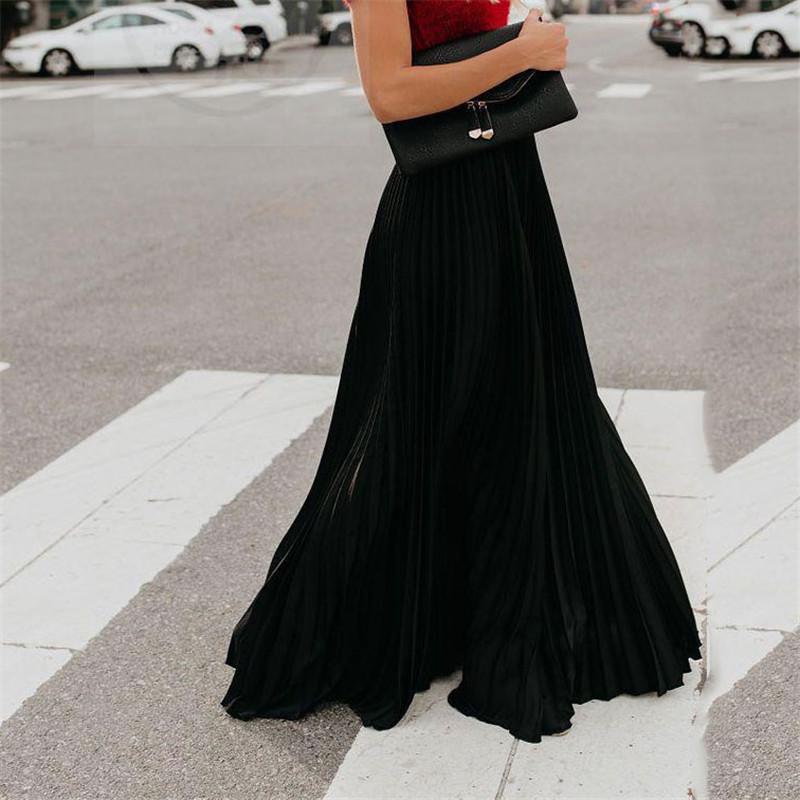 2025 Spring/Summer Solid Color Pleated Women's Midi Skirt - Large Swing Design