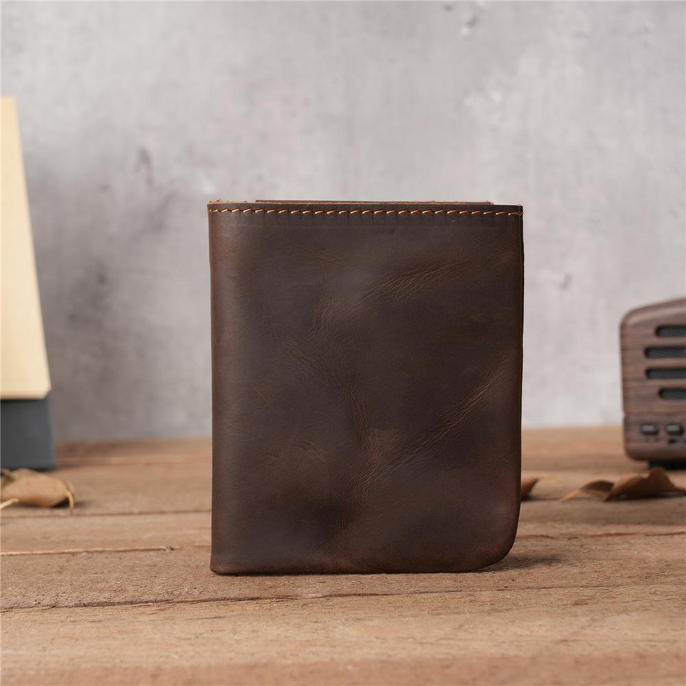 Fashion Genuine Leather Men s Wallet Retro Handmade Short  Wallet for Men Durable Real Leather Purse for Men Coin Purse Wallet темно-коричневого
