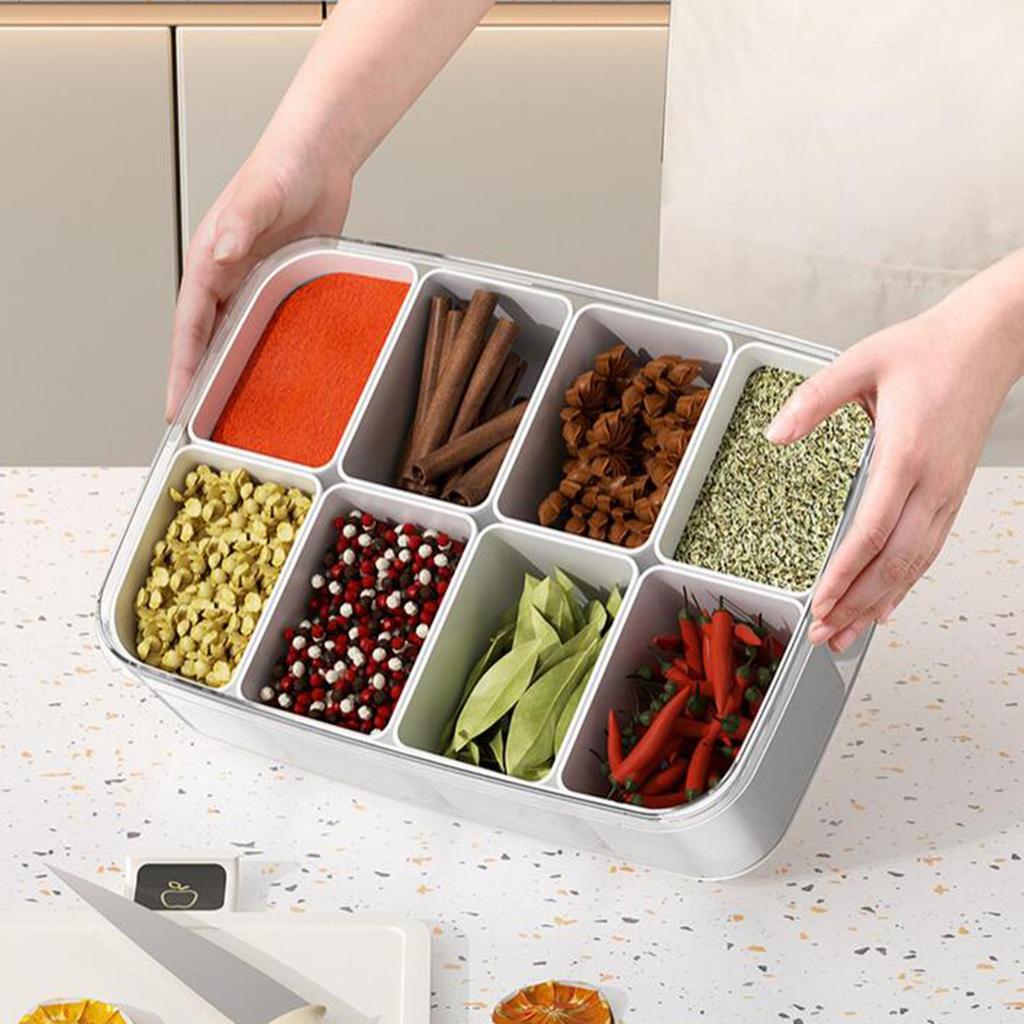 Kitchen Spice Pots,Seasoning Box with Cover,8 Compartments Gadgets,Salt Container,Sugar Bowl Set