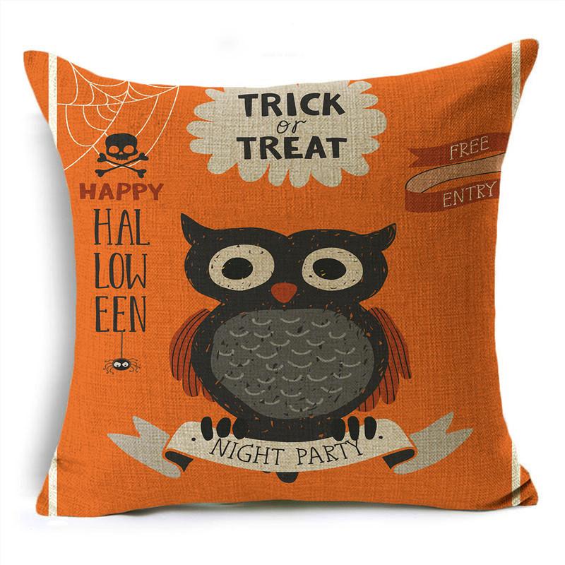 Trick Or Treat Yellow Halloween Cartoon Skull Pumpkin Linen Throw Pillowcase Decorative Cushion Cover For Sofa Living Room Party