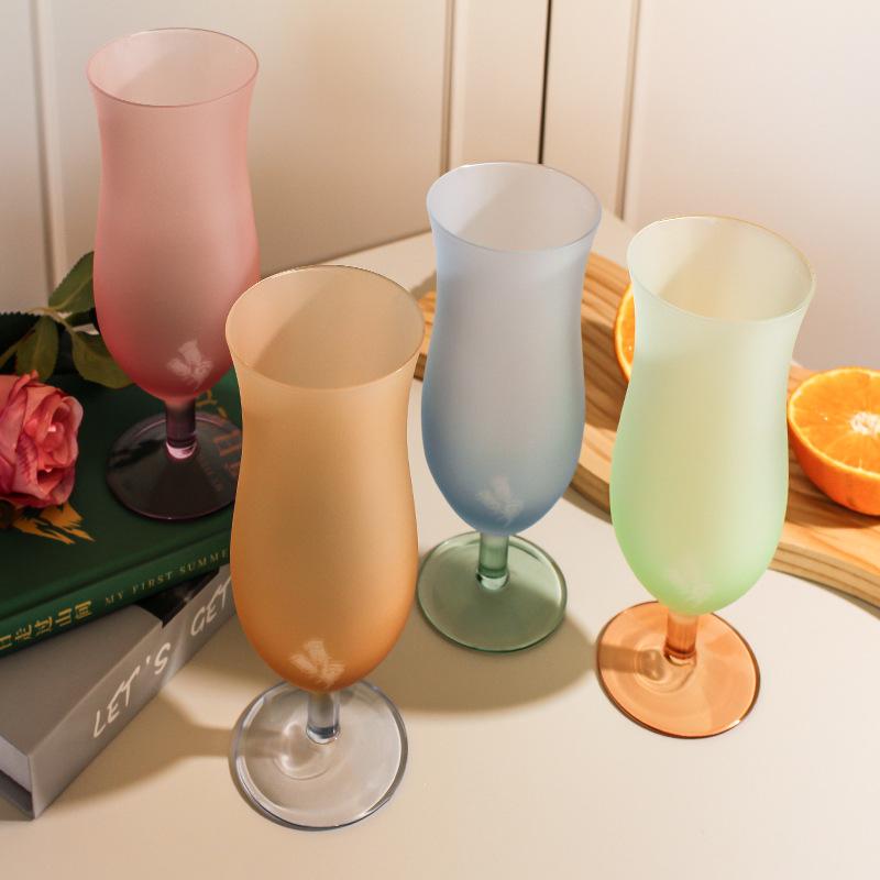 Pastel Frosted Glass Goblets Drinkware Home High-footed Cups Home Kitchen Party Bars Cocktail Glasses Beverage Juice Decor Gifts
