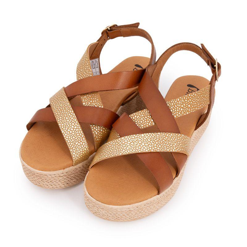 Sandales compensées cuir gold imprimé croco Femme BIOSTOCK