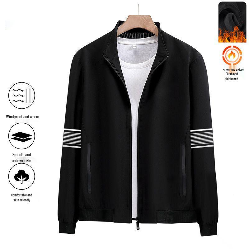 Men's Autumn & Winter Velvet-Lined Casual Baseball Jacket - Trendy Loose Fit with Stand Collar