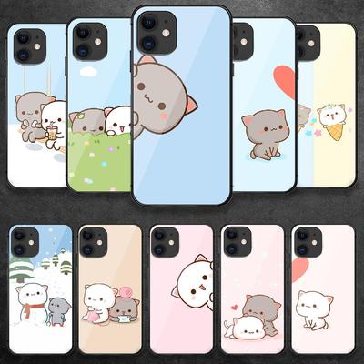 Husă de telefon din sticlă temperată Peach Goma Cat pentru iPhone Samsung Galaxy OnePlus Oppo Xiaomi Redmi Note SA 7 8 9 10 11 12 13 14 20 21 22 53 Pro Max Ultra