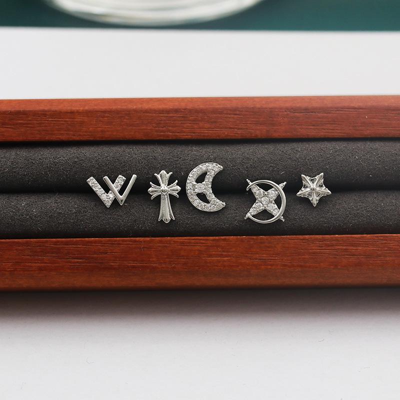 Cross Star & Moon Diamond Earrings: Unique Needle Thread Styles