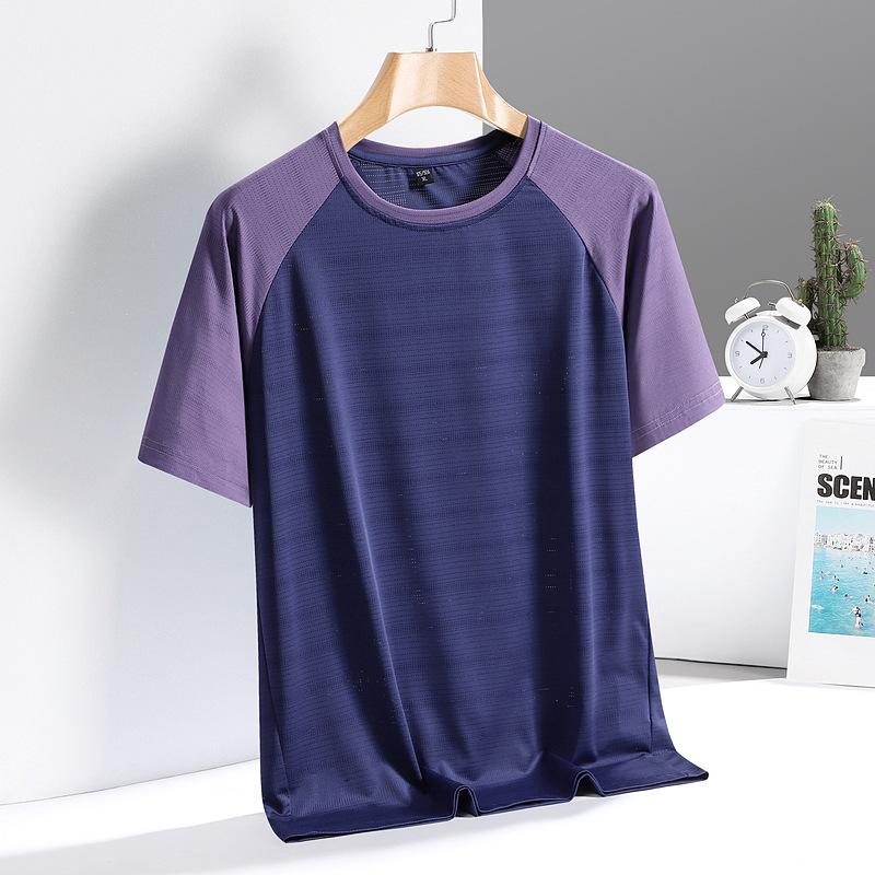 Men's Short Sleeved Quick Drying T-shirt Fashion Color Blocked Large Outdoor Sports Men's Short Sleeved T-shirt