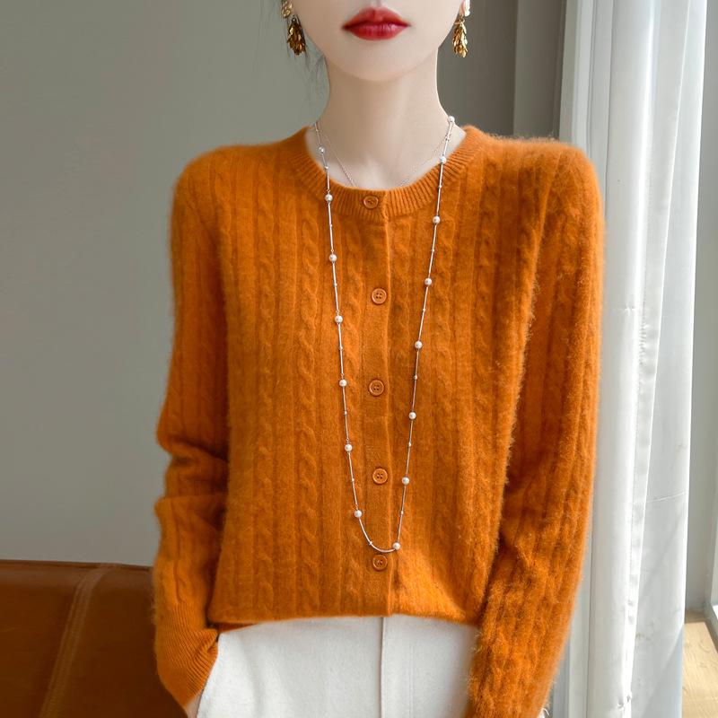 Dámský pletený kardigan s kulatým výstřihem Andy Cashmere Sweater Coat - Podzim 2025, Korejský styl