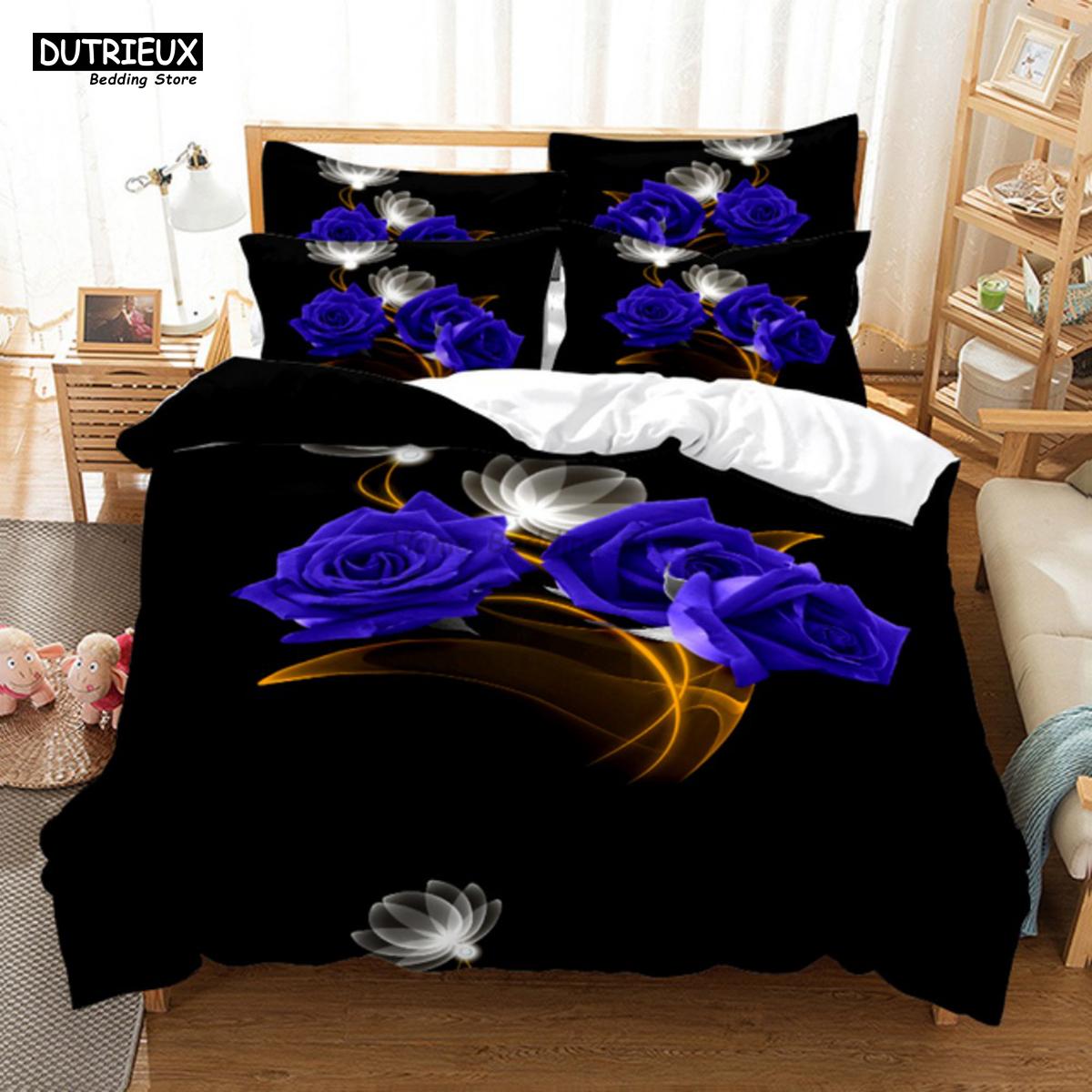 

Комплект постельного белья с красными розами и цветами, модный пододеяльник, подарок для женщин и девочек, односпальный двуспальный, двуспальный, двуспальный, полный размер, полиэстер, пододеяльник EU single(135x200cm)