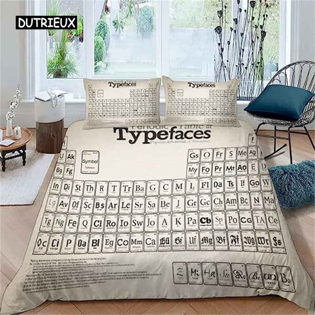 Science Duvet Cover Periodic Table of Elements Bedding Set Chemistry Lovers Learning Image Kids Teens Bedroom Decor Blue Purple