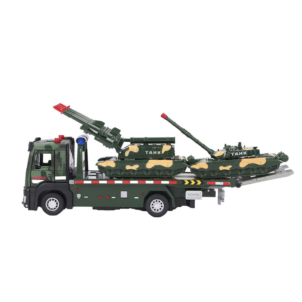 Flatbed Truck Toy with 2pcs Tank Simulation Alloy Military Truck Model Diecast Military Transporter