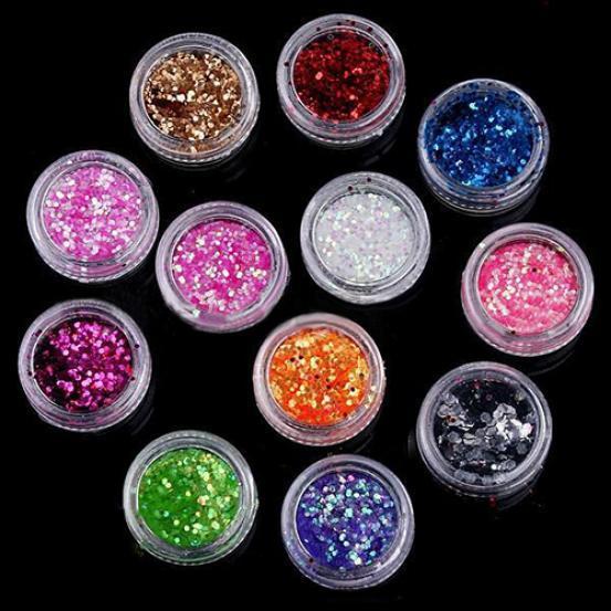 12 färger UV Gel Akryl DIY Glitter Dekoration Nail Art Paljetter Pulver Set