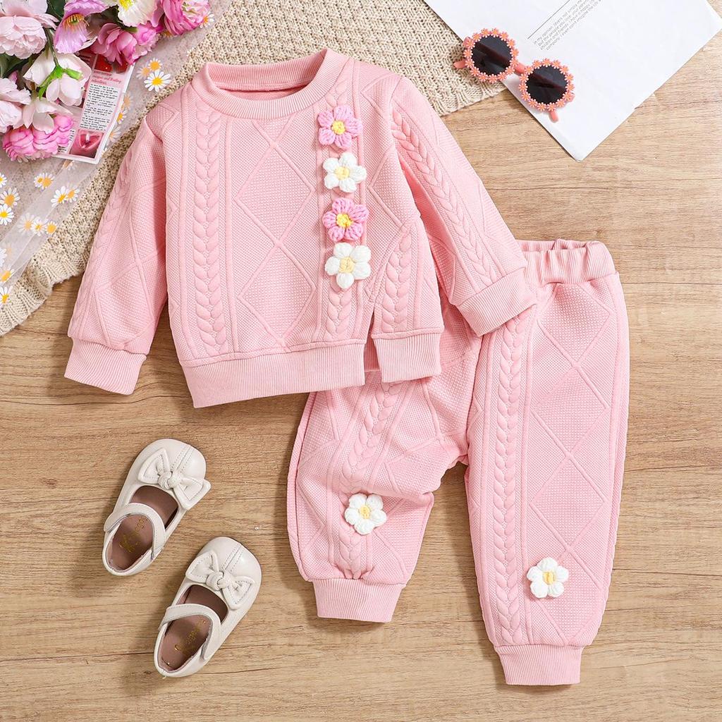 2025 Stylish Girls' Floral Autumn/Winter Sporty Sweatshirt Two-Piece Set