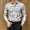 Men's Abstract Graffiti Print Long-Sleeve Shirt, Smooth Drape, Trendy Lapel Shirt, High-Street Luxury Versatile Men's Top