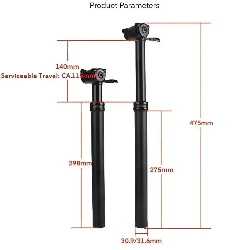 RIRO Bicycle Damping Seatpost 30.9mm 31.6mm Manual Control Bike Damping Seat Tube 140mm Travel Air Adjustment Bike Saddle Tube