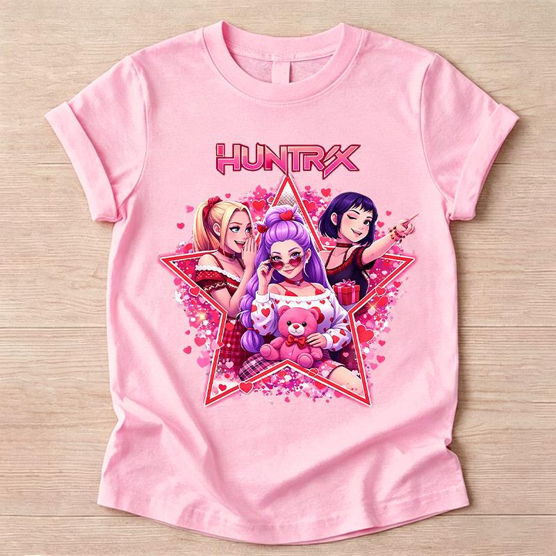 

Summer Cartoon Print T-Shirt for Kids Round Neck Short Sleeve KPop Ddemonhhunters Perfect Toddlers Everyday Wear Holidays 100