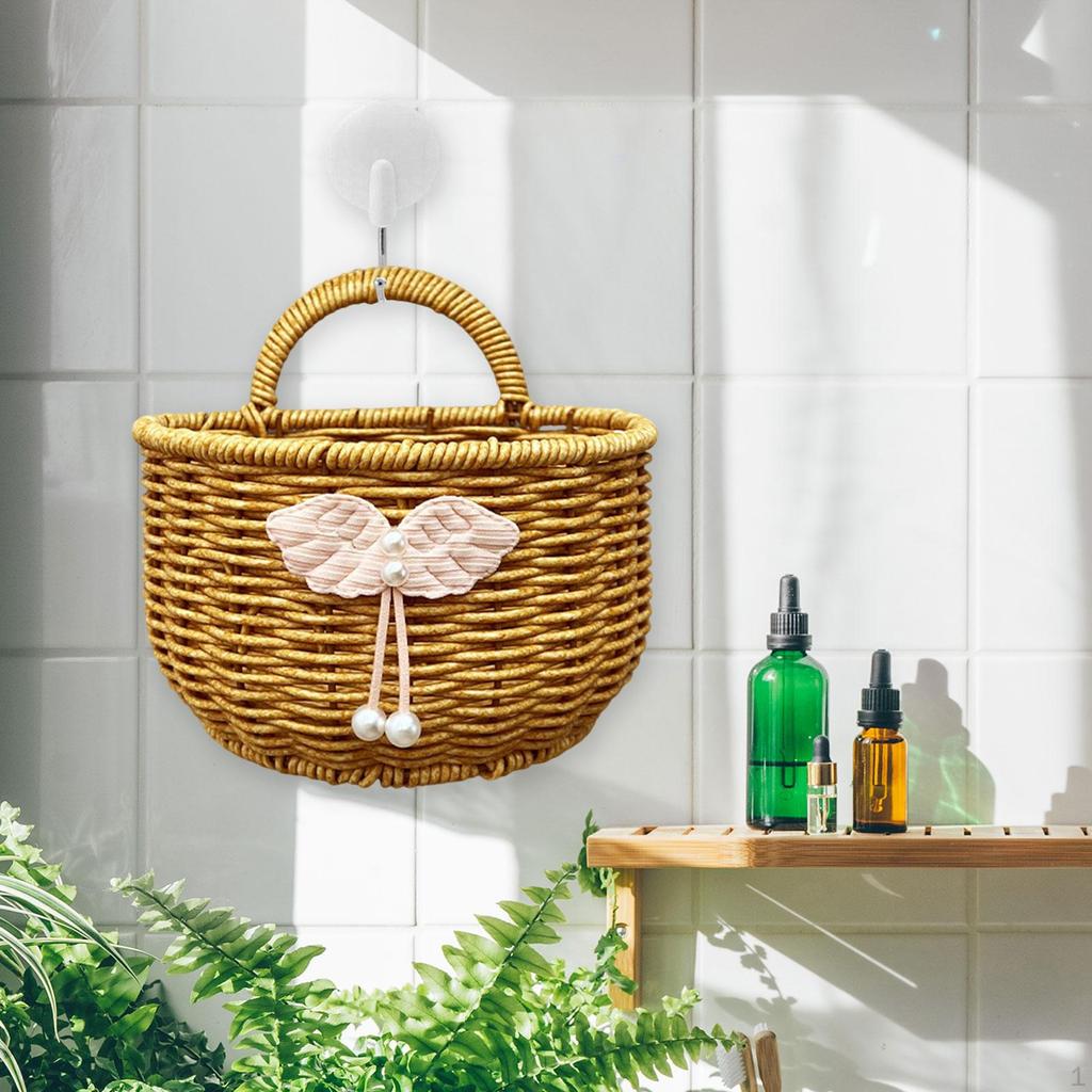 Hanging Storage Basket Imitation Rattan Portable Ornament Practical Container