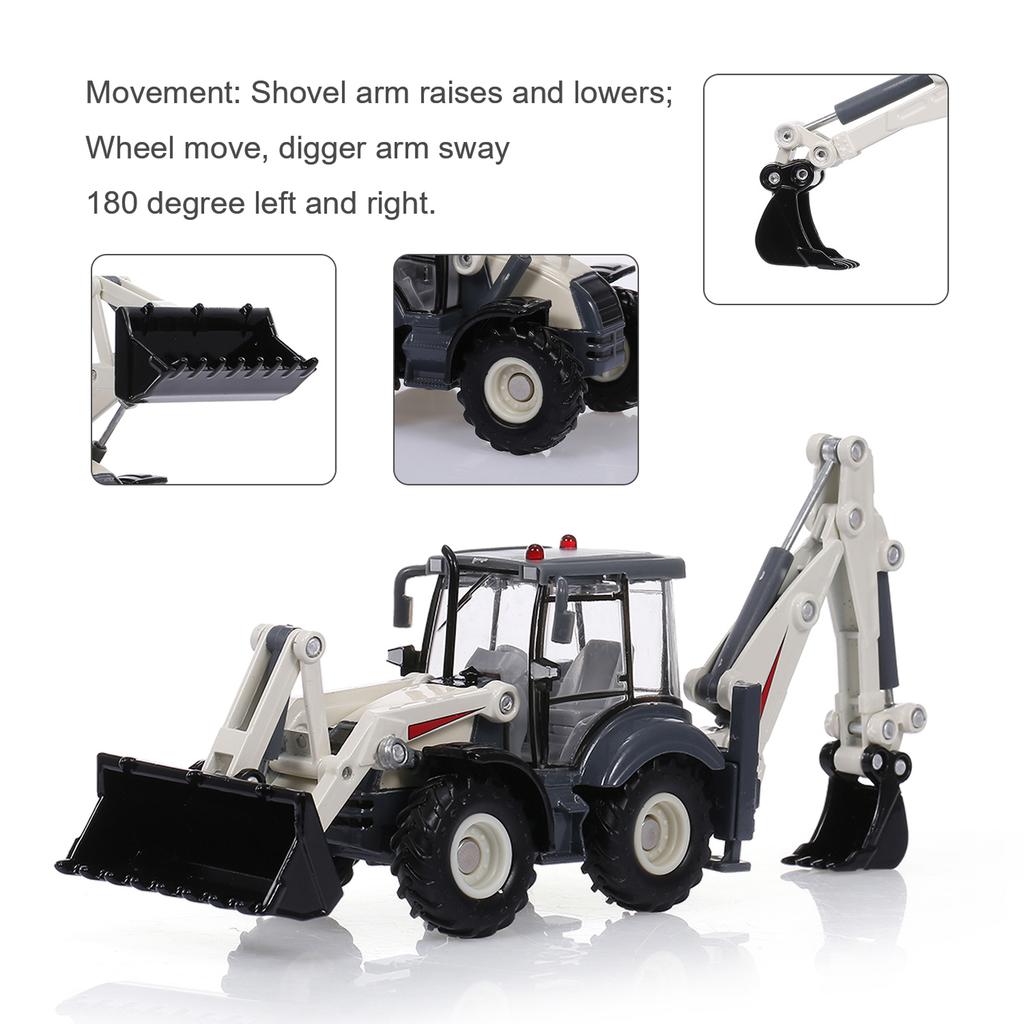 Alloy Diecast Excavator 1:50 4 Wheel Shovel Loader Two-way Forklift   Backhoe Loader Truck Model For Kids Gift Toys