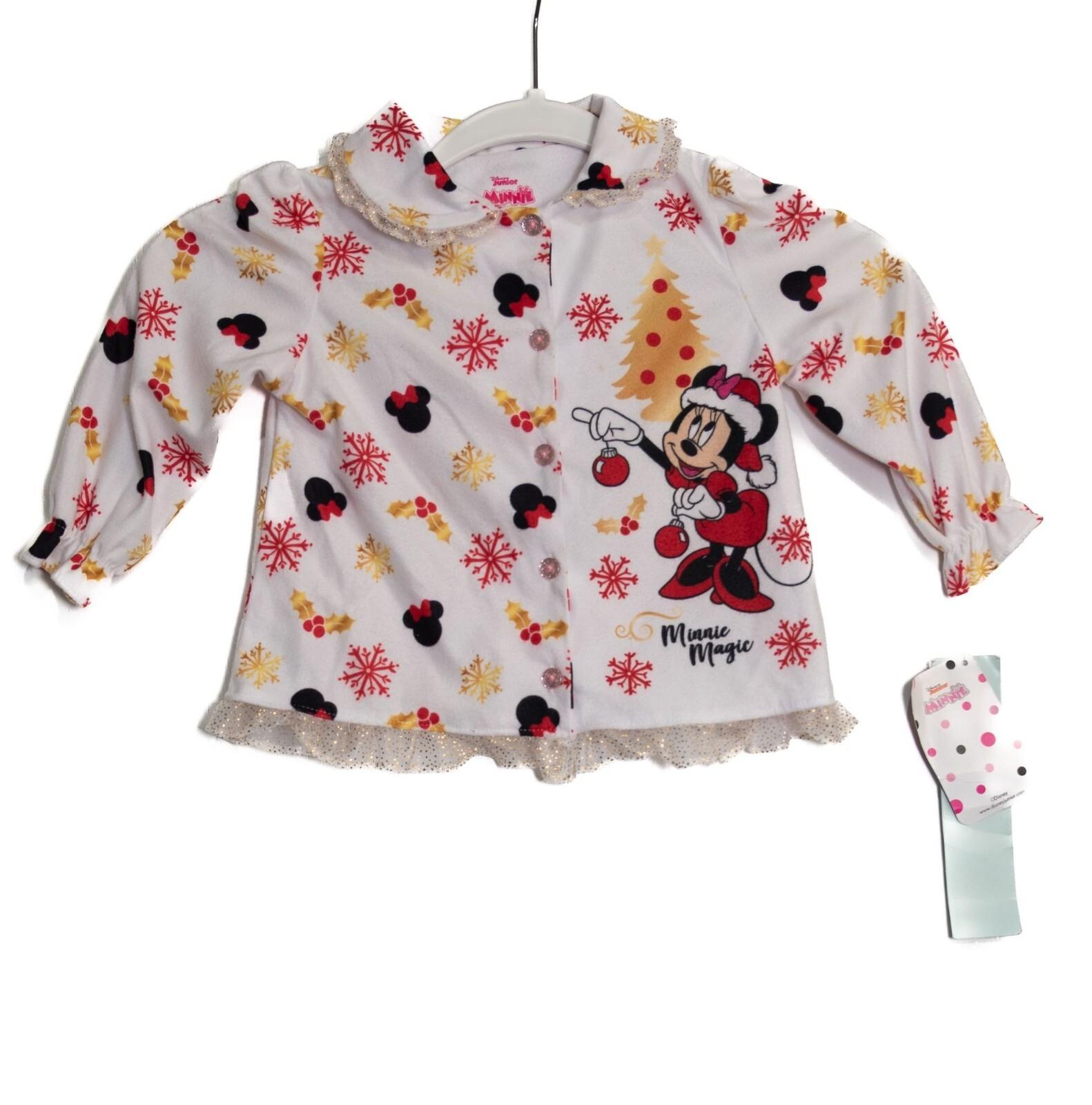Disney Junior Minnie Mouse Christmas Toddler Girls Top W Glitter Collar  Butto L