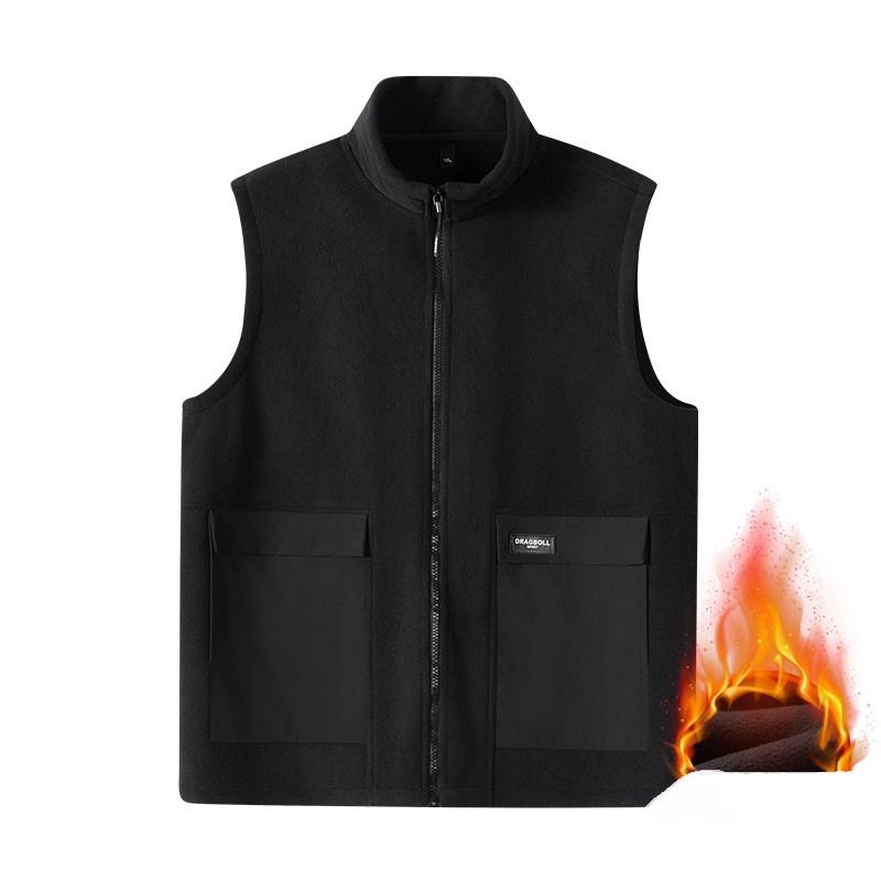 

Мужской осенне-зимний флисовый жилет с воротником-стойкой, теплый универсальный топ L чёрный