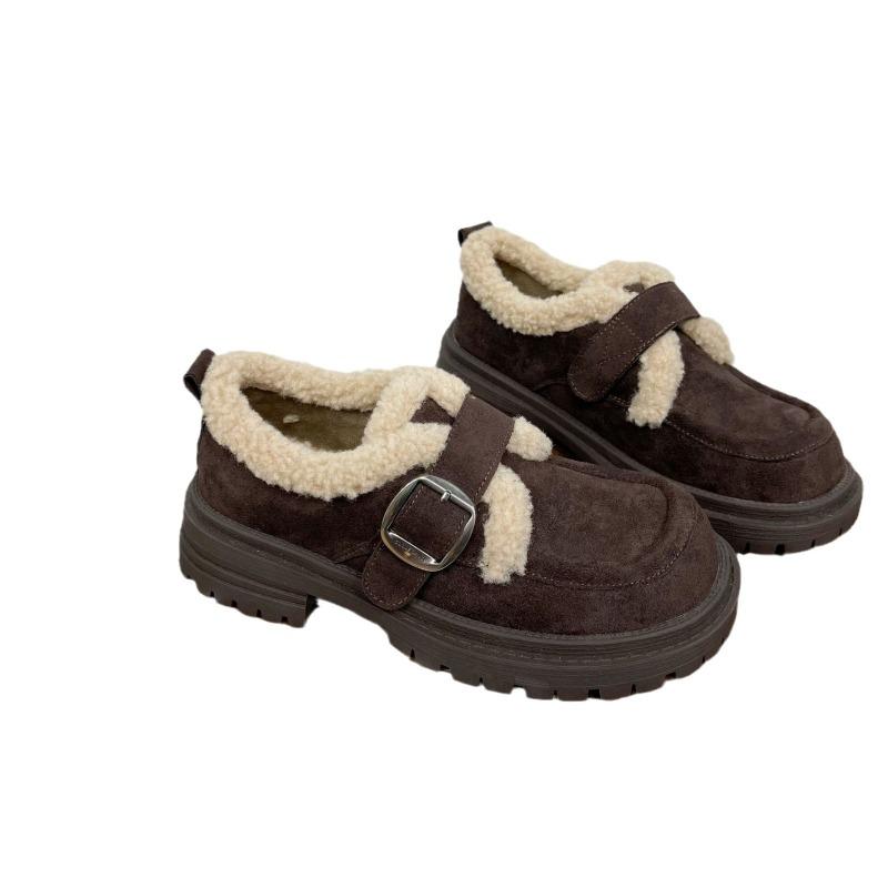 Cowhide Velvet Women's Winter and Autumn New Fluffy Shoes Wear Beanie Shoes Cotton Shoes