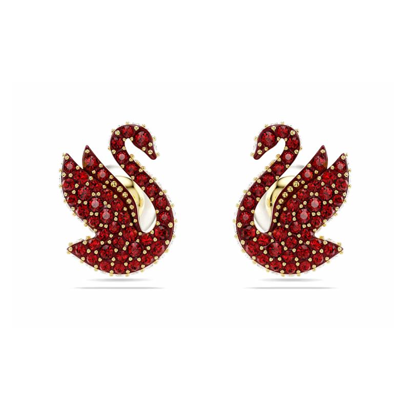 Swarovski Swan swan inlay decoration imitation crystal gold-plated imitation pearl earrings women s red 5677597 золотой