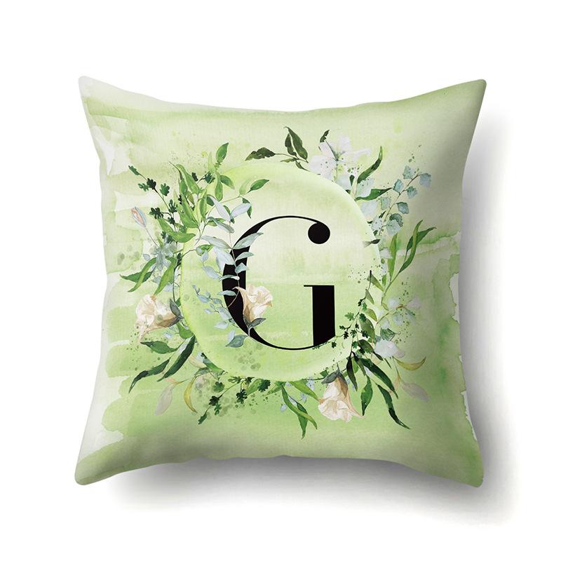Polyester Pillowcase Car Decoration Small Fresh Green Leaves 26 English Letter Printing Pillow Cushion Cover