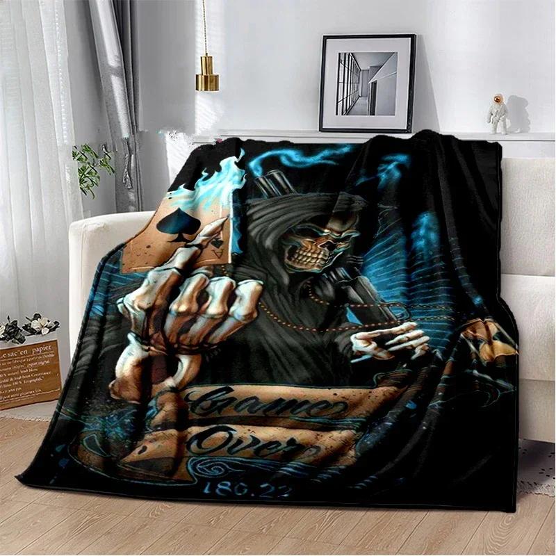 Skull Series Poker Flower Blanket Quilt Travel Bedding Sofa Couch Bed Throw Blanket Flannel Blanket Bedspread Halloween Gifts