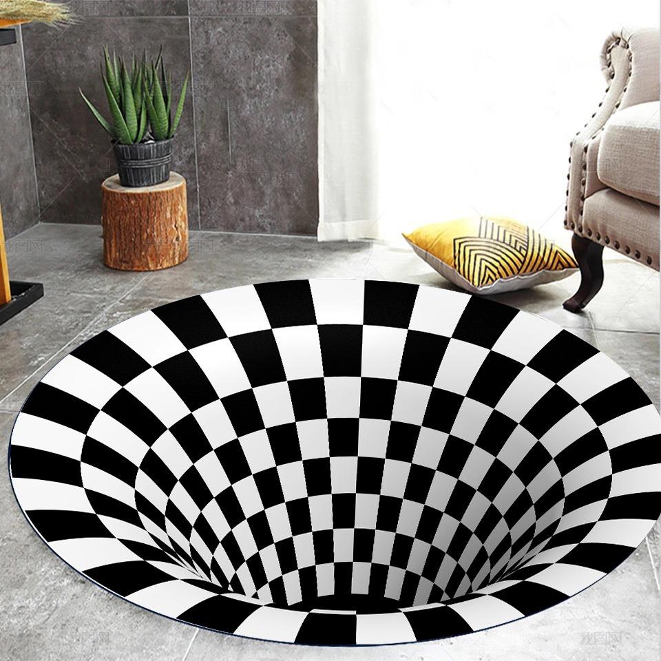 Round 3D Visual Illusion Geometric Pattern Carpet Creative Soft NonSlip Rug For Living Room Bedroom Game Room Home Decor