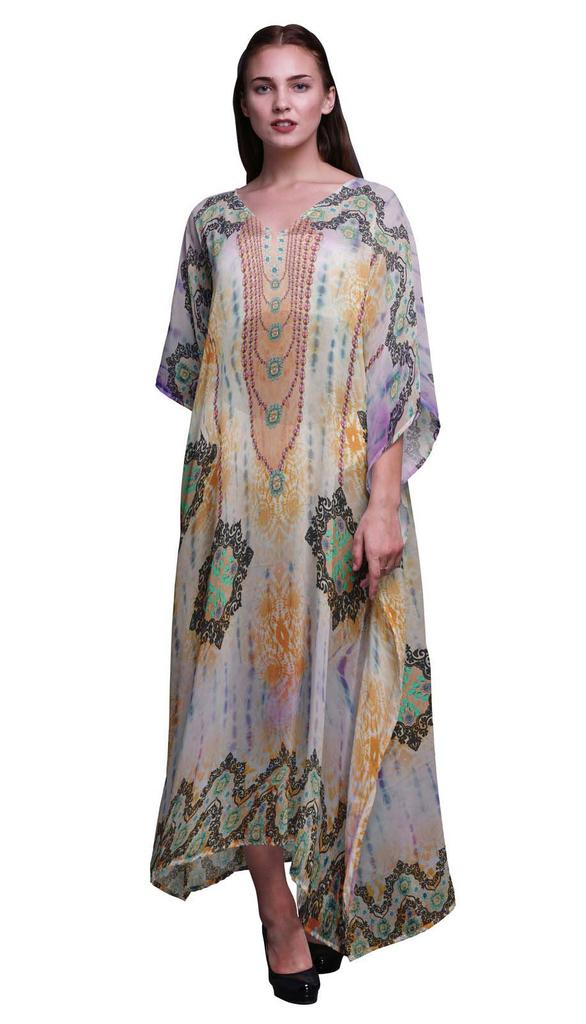 Phagun Tie & Dye Shibori Ladies Plus Size Kaftan Summer Wear Beach Coverup Kimono