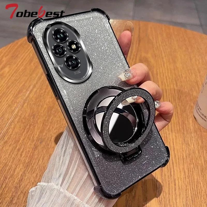 Glitter Shockproof Silicone Case For Huawei Honor 300 Ultra 200 100 90 80 70 60 Pro Mirror Magnetic Holder Stand Soft Cover
