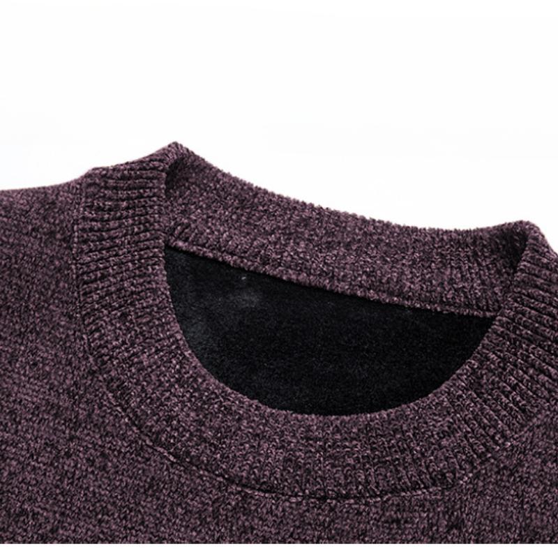 Winter Men's Plus Fleece Middle-aged and Elderly Thickened Dad Knitted Sweater Chenille Warm Top T-shirt Men's Clothing