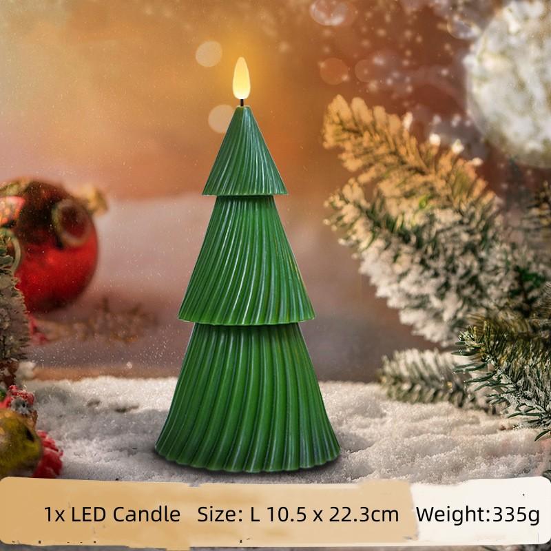 Pacote com 3 Velas LED de Natal Sem Chama Castiçais LED Verdes com Temporizador Controle Remoto Velas LED Piscantes 3D para Árvore de Natal