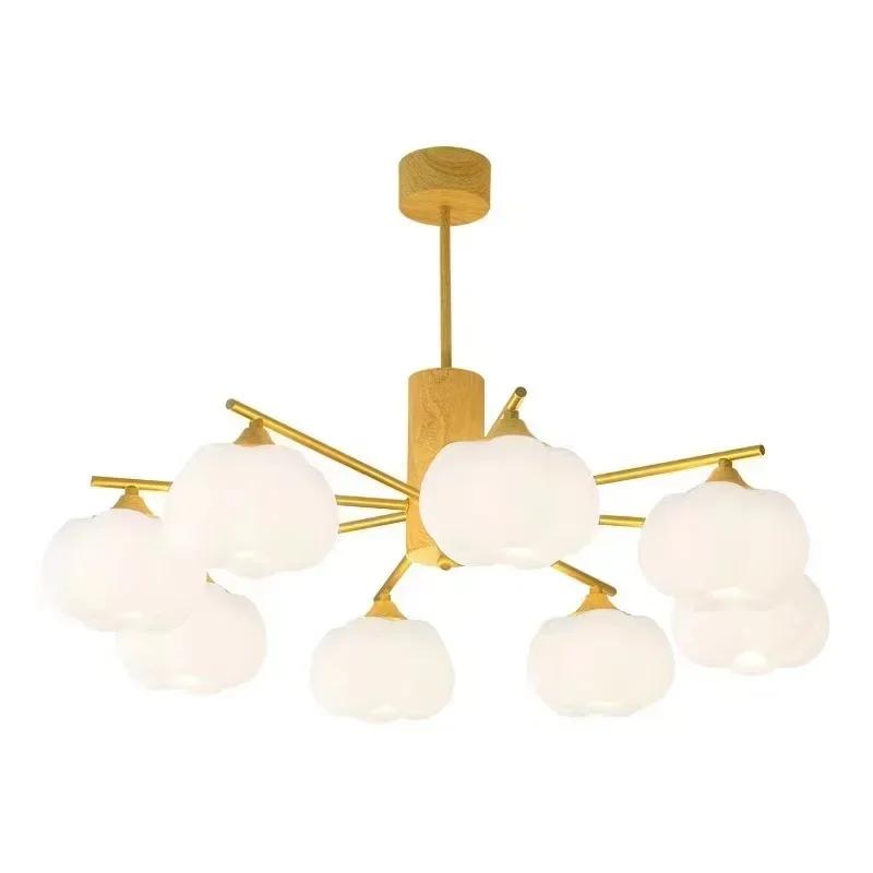 Creative LED Ceiling Chandelier Lights Decor Wooden Cotton Glass Living Room Lighting Room Lamp Dining Room Long Hanging Lamps