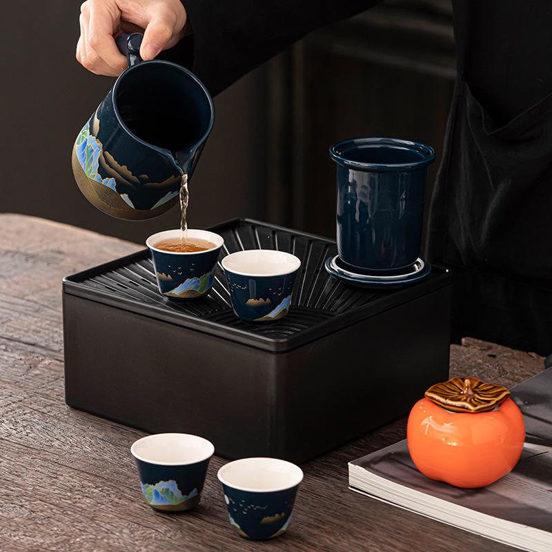 Outdoor travel tea set equipment Ceramic tea brewing tea drinking Kuaike cup portable bag camping tea cup small set
