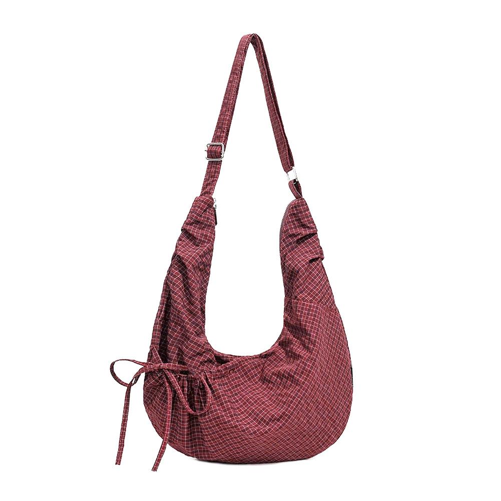 Retro Plaid Crossbody Bag Large Capacity Adjustable Strap Shoulder Bag Casual Daily Dumpling Bag Portable Travel Messenger Bag