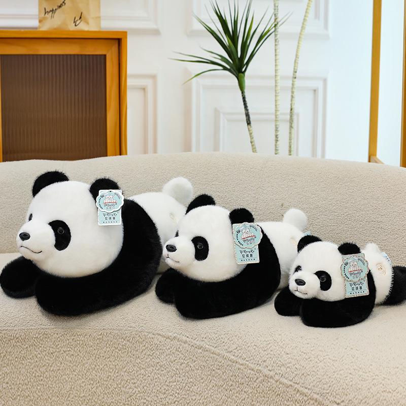 New Simulation Lying Down Giant Panda Plush Toy Cute Pet Home Ornament Children Sleeping Throw Pillow Chengdu Souvenir