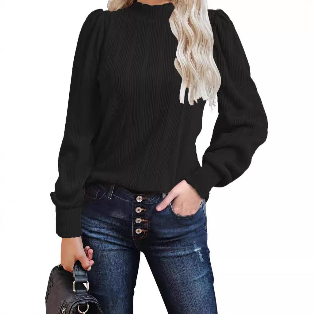 Women's Fashion Casual Fall Winter Solid Color Print Long Sleeve Half Turtleneck Pullovers & Long Sleeves