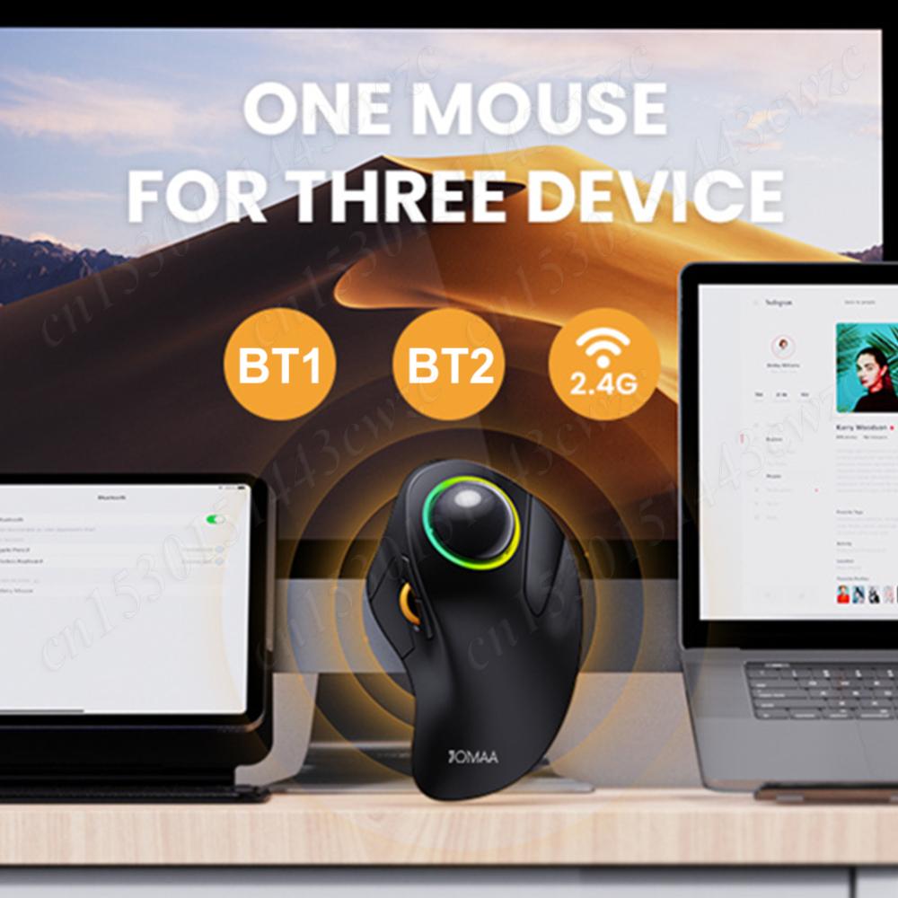 2.4G & Bluetooth Wireless Mouse RGB Ergonomic 1600DPI Rollerball Mice Rechargeable PC Gaming Mouse for Computer Laptop Mac iPads
