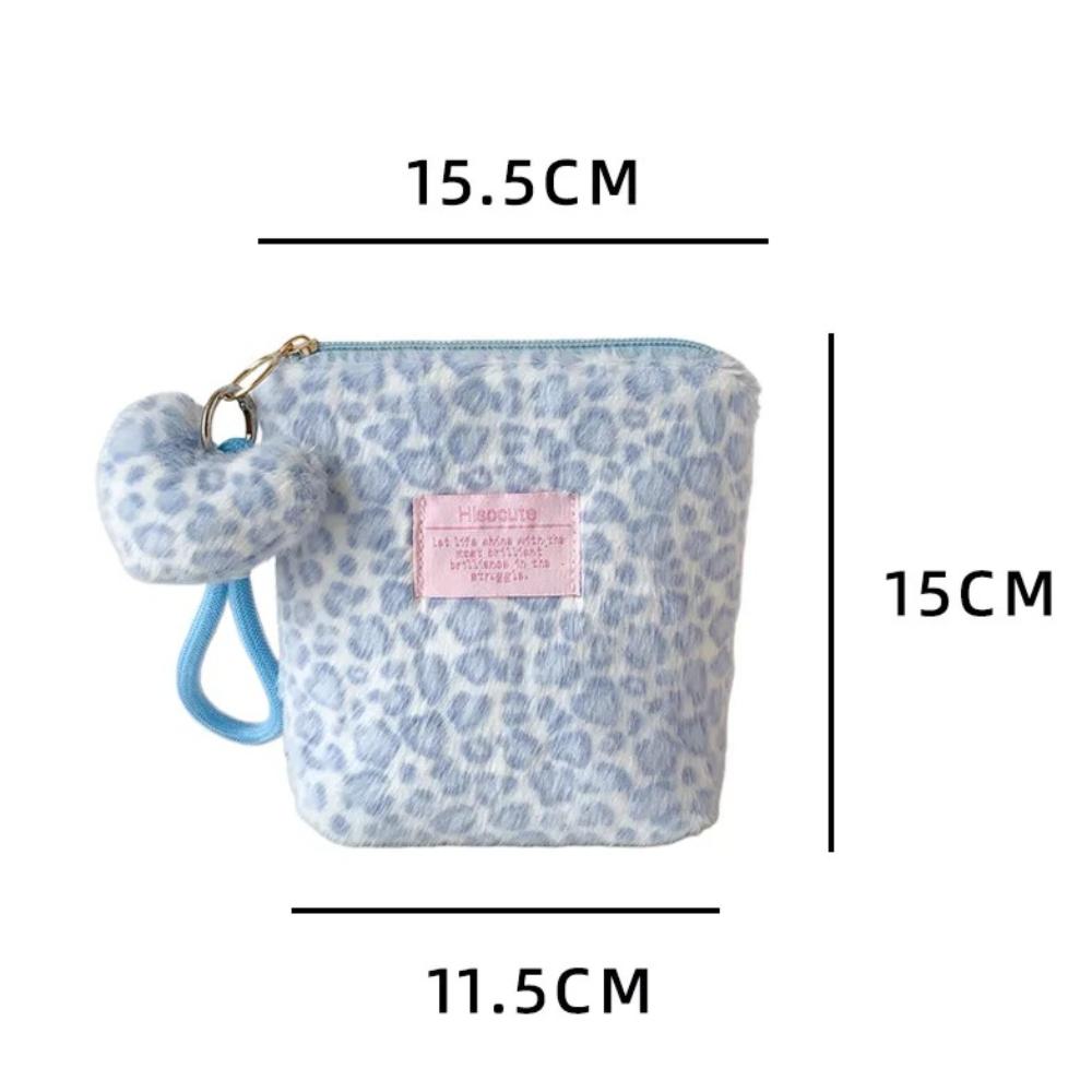 New Vintage Plush Leopard Print Makeup Bag for Girls Portable Skincare Organizer Students Small Toiletry Bag Women Clutch Purse
